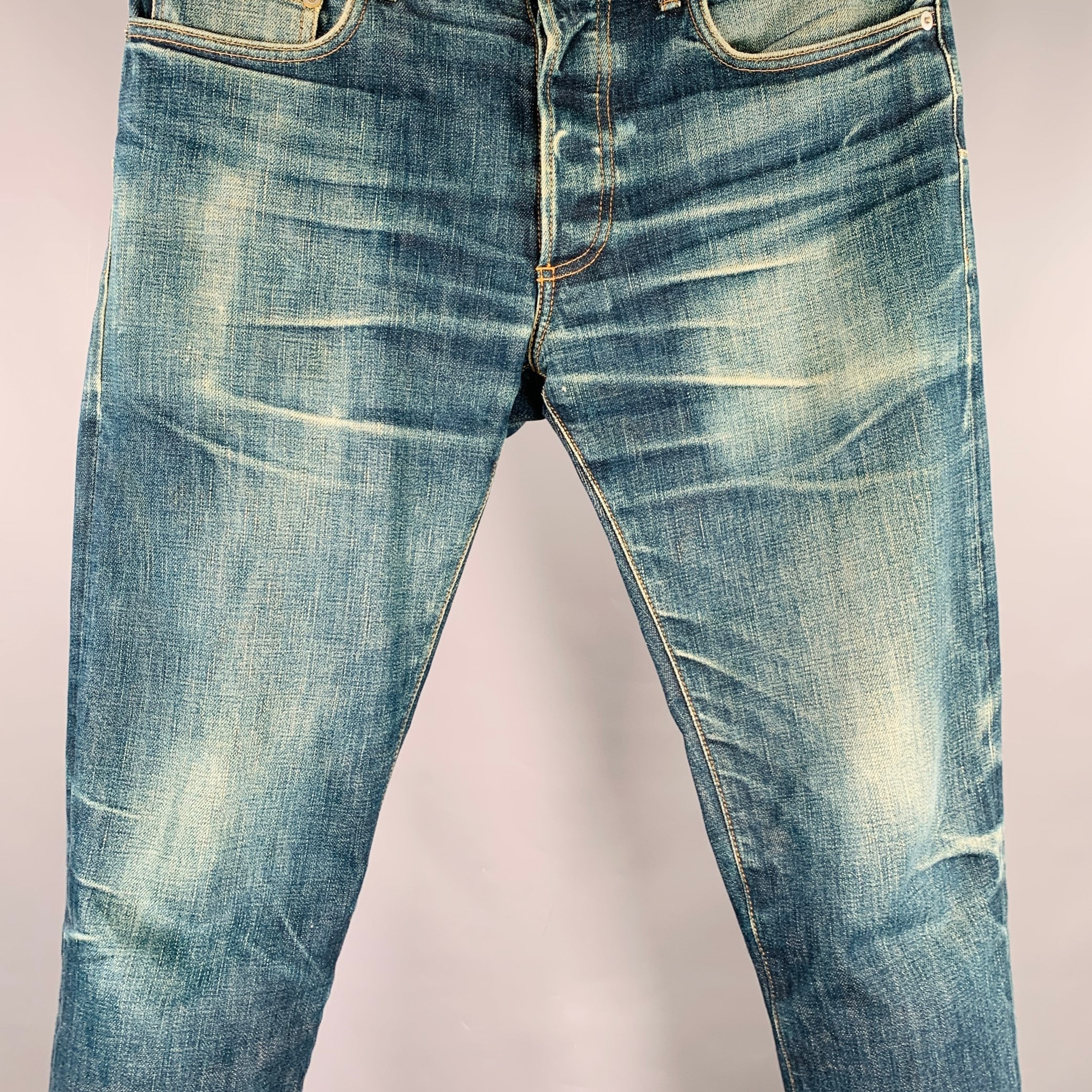 DIOR HOMME Size 31 Blue Washed Cotton Button Fly Jeans – Sui