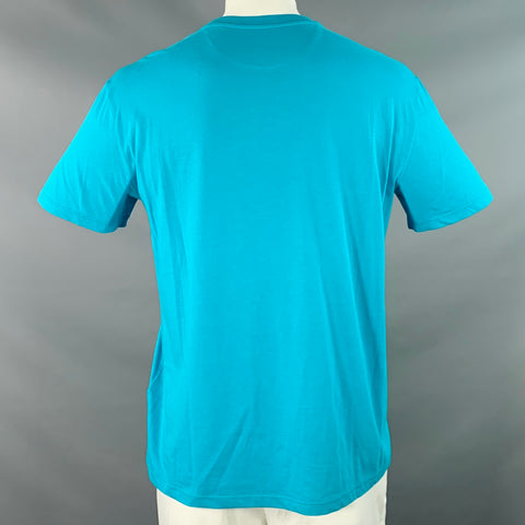 VALENTINO Size XL Blue White Logo Cotton Short Sleeve T-shirt