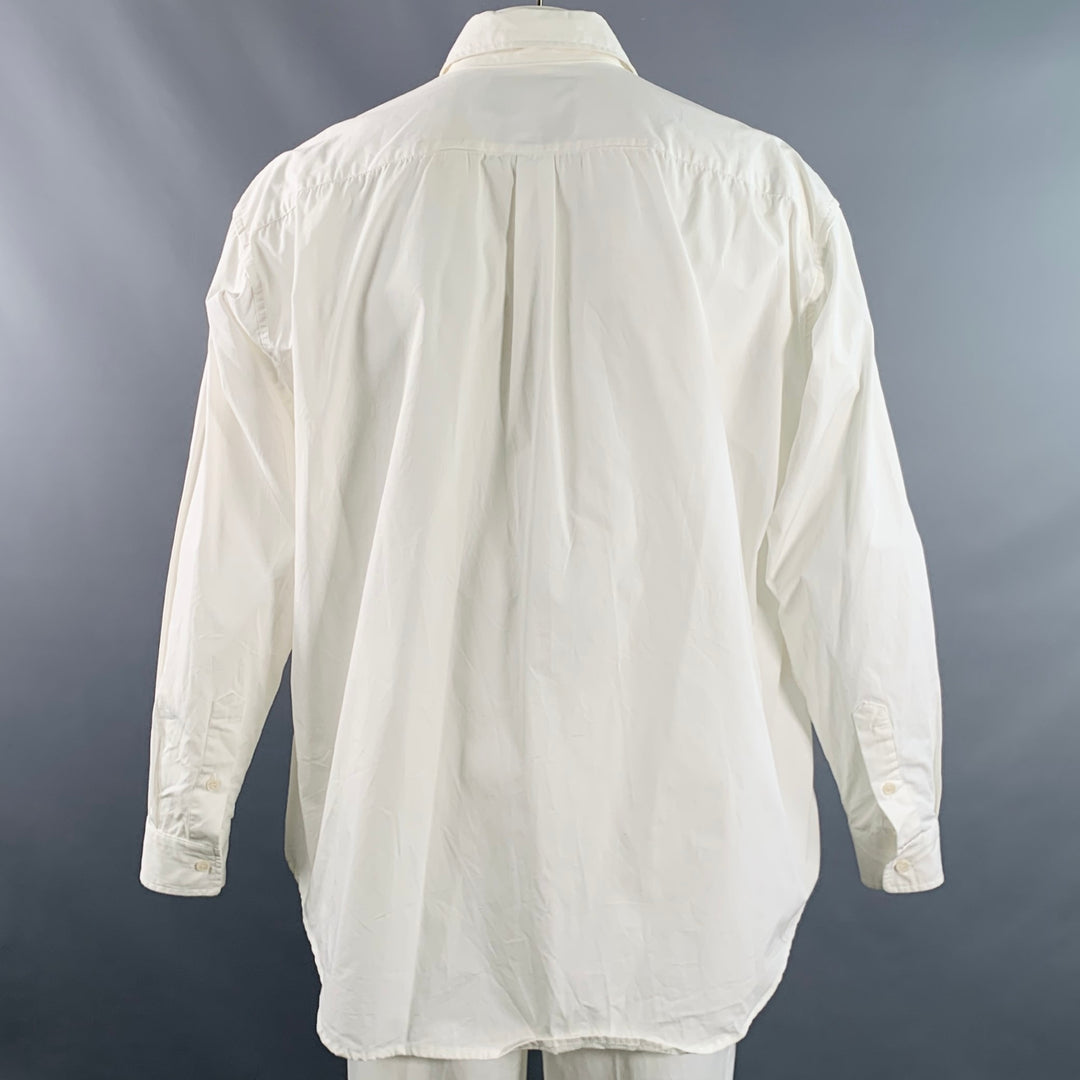 EVISTUB Size L White Cotton Oversized Long Sleeve Shirt