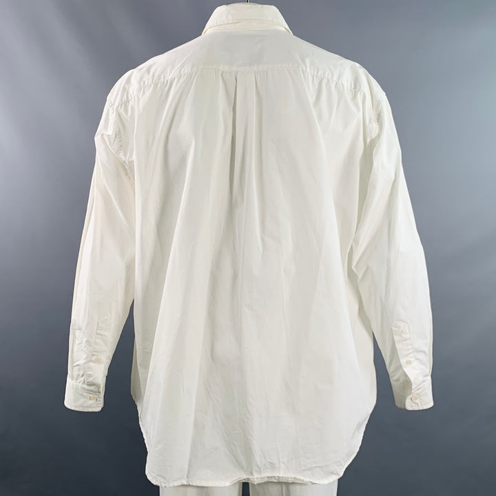 EVISTUB Size L White Cotton Oversized Long Sleeve Shirt