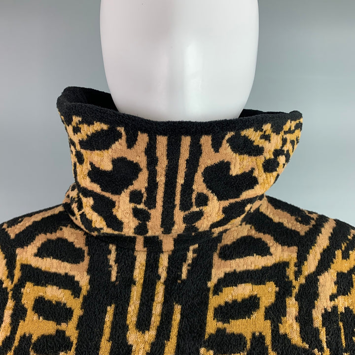 GIVENCHY Size XS Black Camel Wool Blend Leopard Turtleneck Sweater