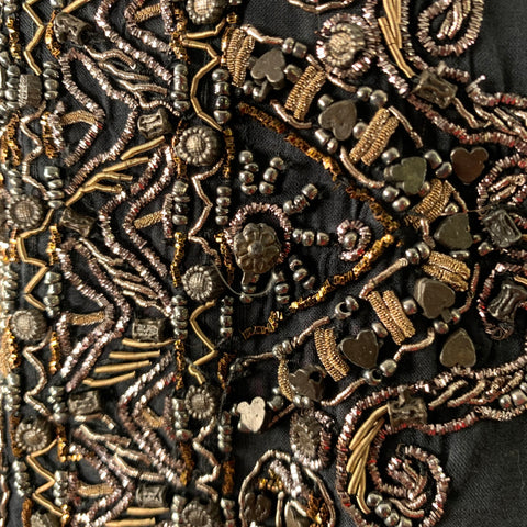 JUST CAVALLI Size 42 Black Gold Embroidery Metal Long Sleeve Shirt