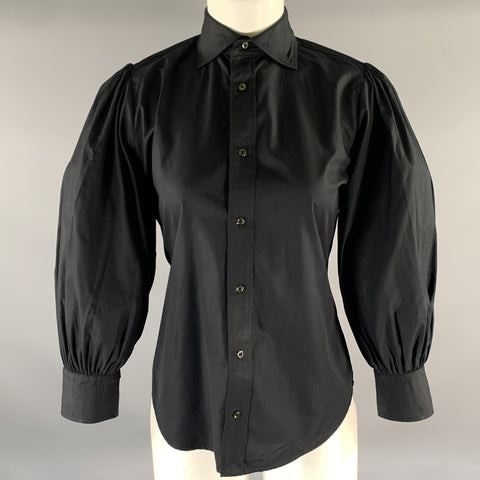 RALPH LAUREN Size 8 Black Cotton Puff Sleeve Blouse