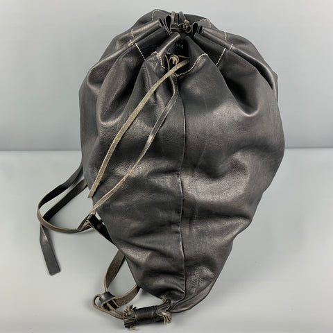 UMA WANG Black Contrast Stitch Leather Oversized Backpack