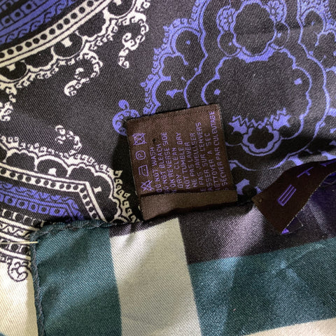 ETRO Black Blue Paisley Silk Pocket Square