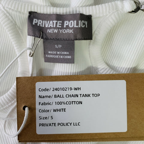 PRIVATE POLICY Size S Ball Chain White Cotton Blend Ribbed Tank Casual Top