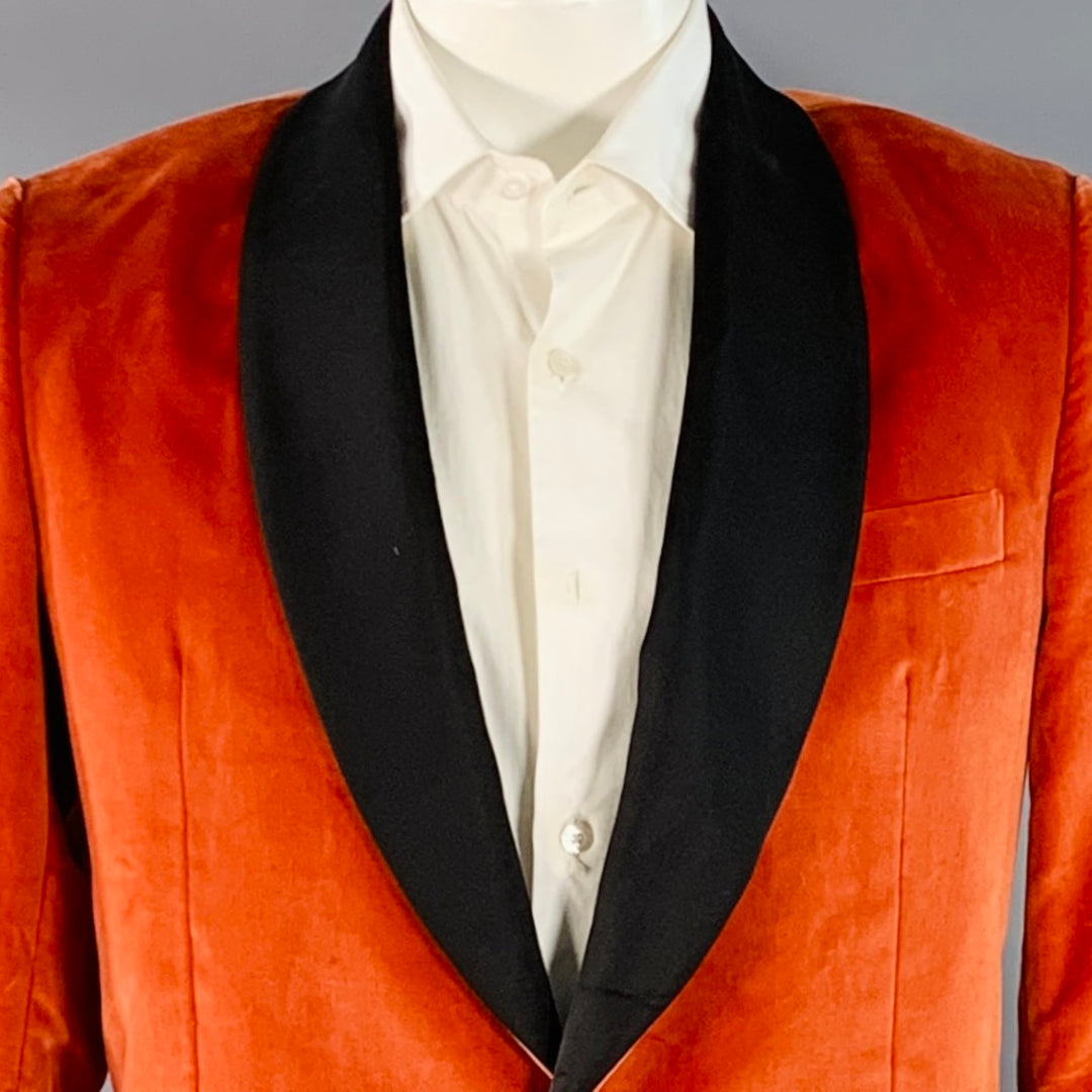 PAUL SMITH Size 42 Regular Orange Black Velvet Cotton Shawl Collar Sport Coat