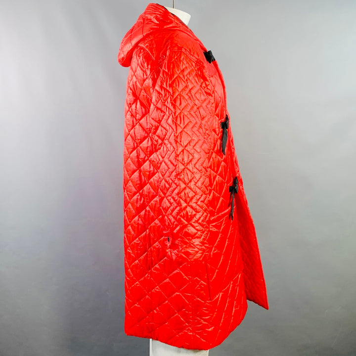 MONITALY Size L Red Quilted Nylon Hooded Buckle Clasp Coat