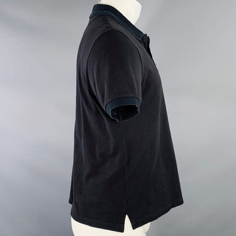 VALENTINO Size M Love Black Studded Heart Cotton Pique Buttoned Polo