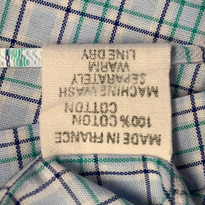 CHARVET Size L Blue Green Checkered Cotton Long Sleeve Shirt