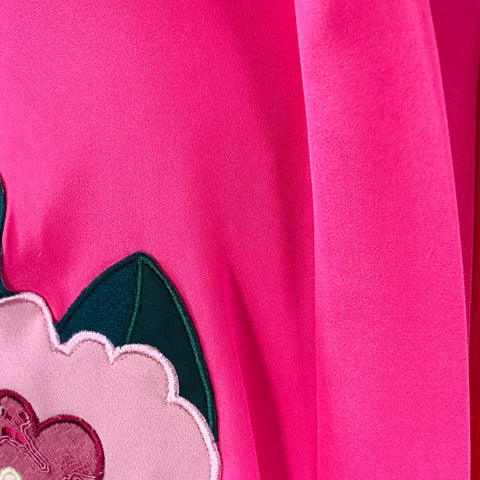 DOLCE & GABBANA Size 4 Pink Multi Color Silk Applique Belted Maxi Dress