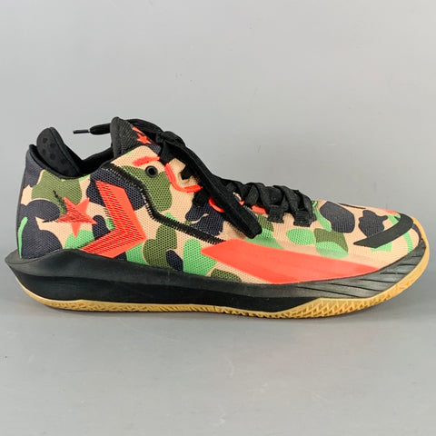 CONVERSE Size 12 Tan Black Green Camouflage Nylon Lace-Up Sneakers