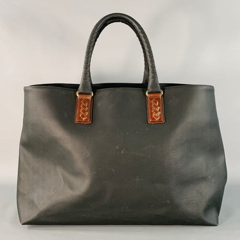 BOTTEGA VENETA Black Textured Coated Canvas Oversized Tote Handbag