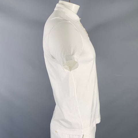 STONE ISLAND Size L White Cotton Half Placket Polo