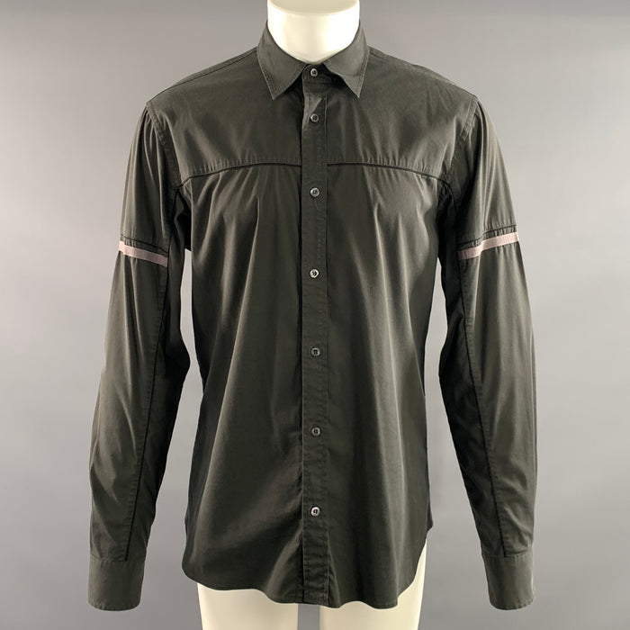 PRADA Size M Black Dark Grey Cotton Blend Long Sleeve Shirt