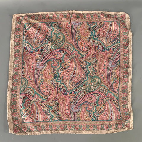 NO BRAND Pink Blue Paisley Silk Pocket Square