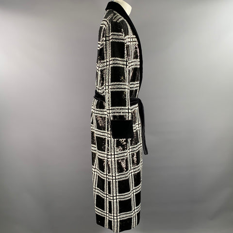 DOLCE & GABBANA TAILORED by Size 46 Black White Sequined Plaid Cotton Robe Coat