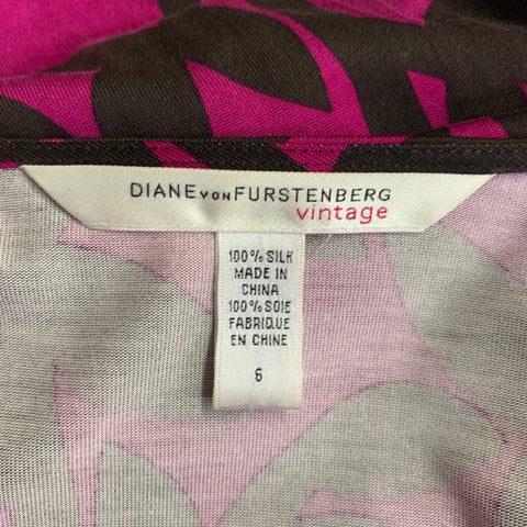 DIANE VON FURSTENBERG Size M Brown Magenta Silk Abstract Floral Wrap Dress