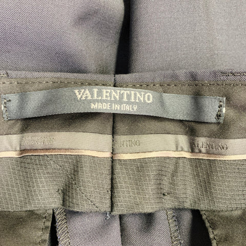 VALENTINO 2019 Size 30 Navy Burgundy White Wool Mohair Tapered Zip Fly Dress Pants