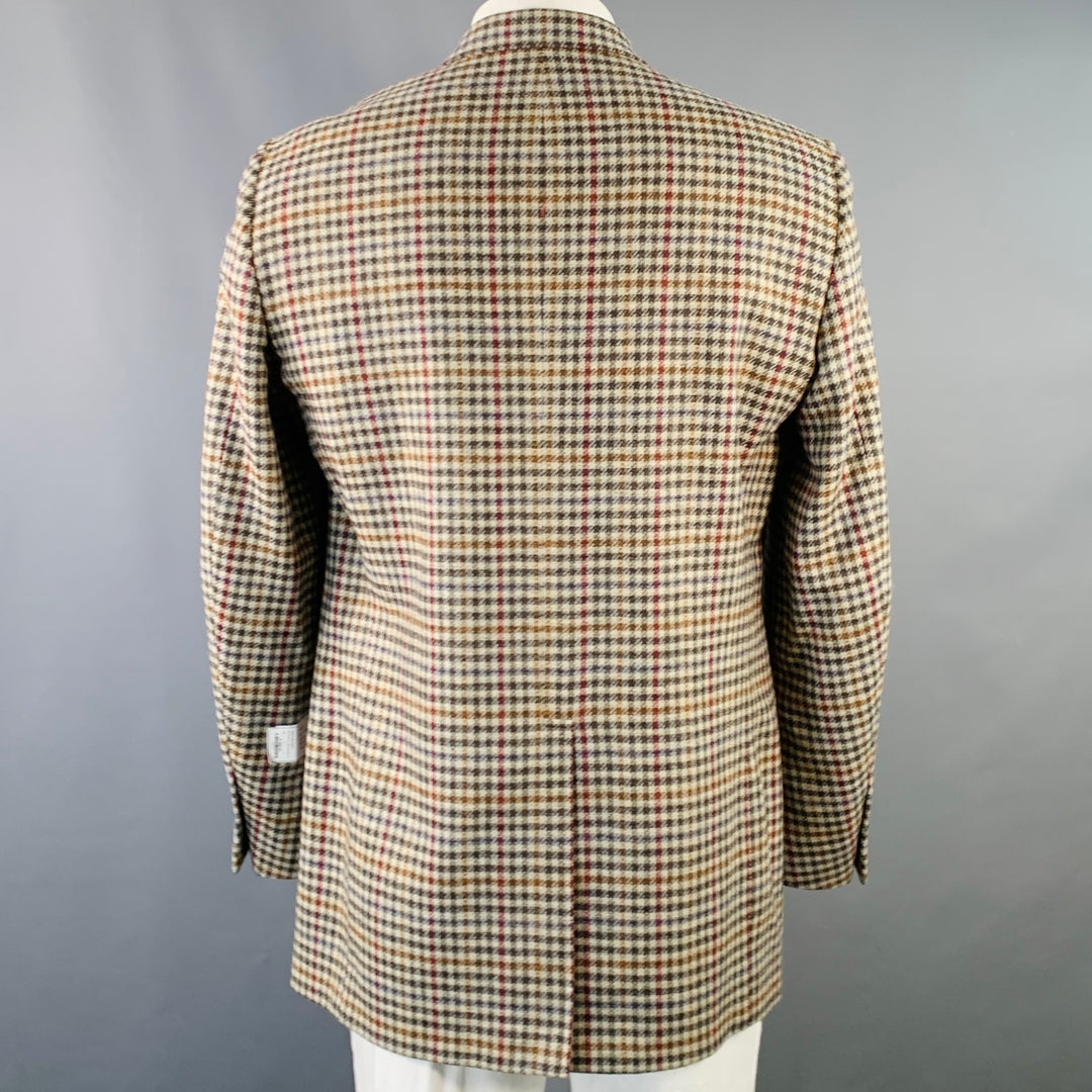 O'CONNELL'S Size 42 Long Beige Red Brown Plaid Virgin Wool Sport Coat