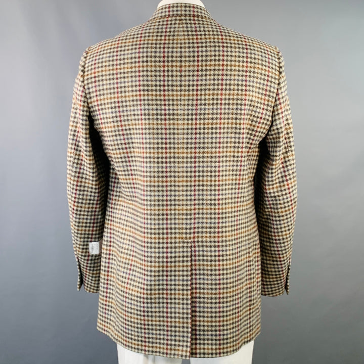 O'CONNELL'S Size 42 Long Beige Red Brown Plaid Virgin Wool Sport Coat