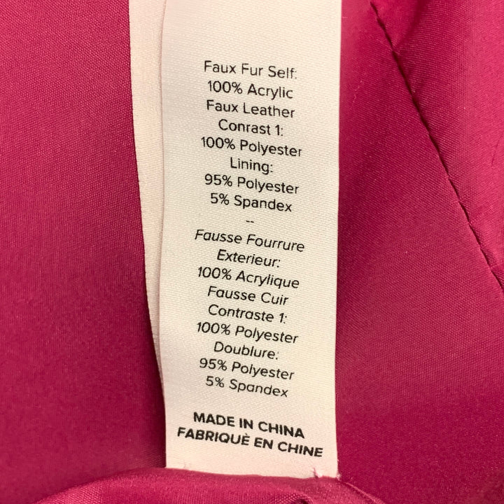 CINQ a' SEPT Size XS Fuchsia Pink Black Faux Fur Belted Coat