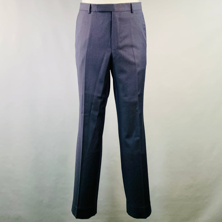 Z ZEGNA Size 40 Regular Navy Charcoal Herringbone Wool Notch Lapel Suit