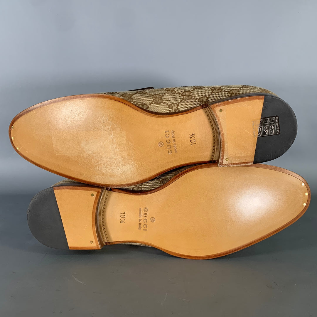 GUCCI Size 10.5 Brown Tan Monogram Canvas Loafers
