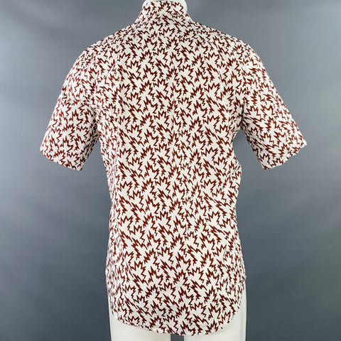 MARNI Size S White Burgundy Abstract Print Cotton Button Up Short Sleeve Shirt