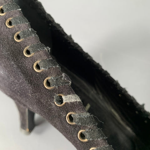 PRADA Size 7.5 Black Suede Beaded Embellishment Heels Pumps