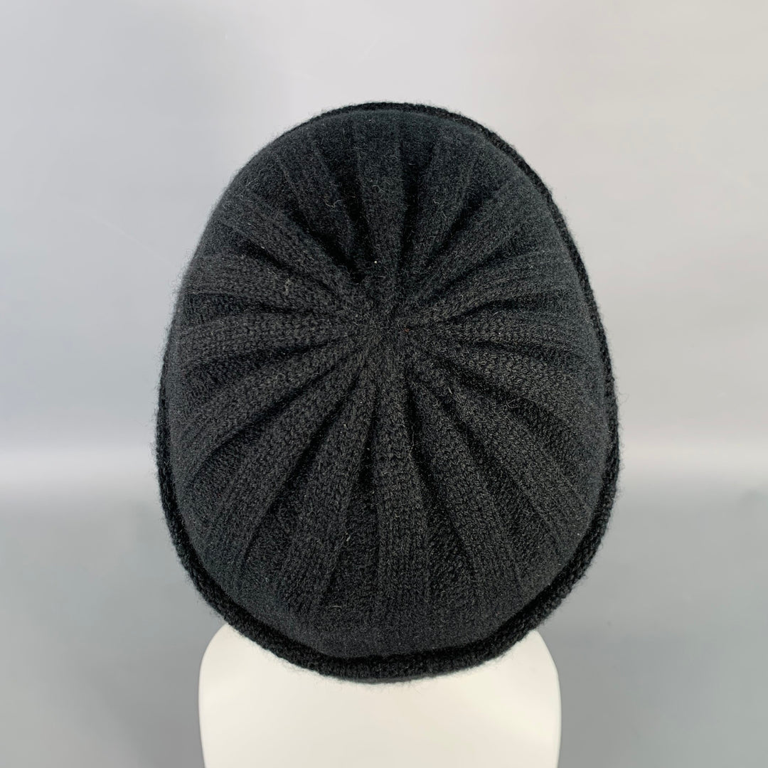 PERMANENT STYLE One Size Black Ribbed Cashmere Beanie