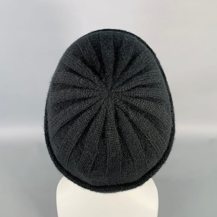 PERMANENT STYLE One Size Black Ribbed Cashmere Beanie