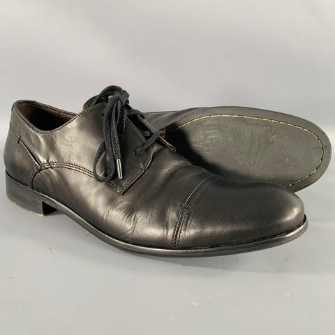 JOHN VARVATOS Size 9.5 Black Leather Derby Lace-Up Shoes