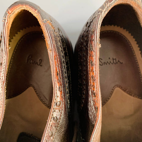 PAUL SMITH Chaussures Richelieu en cuir marron antique, bout golf fleuri, à lacets, taille 44