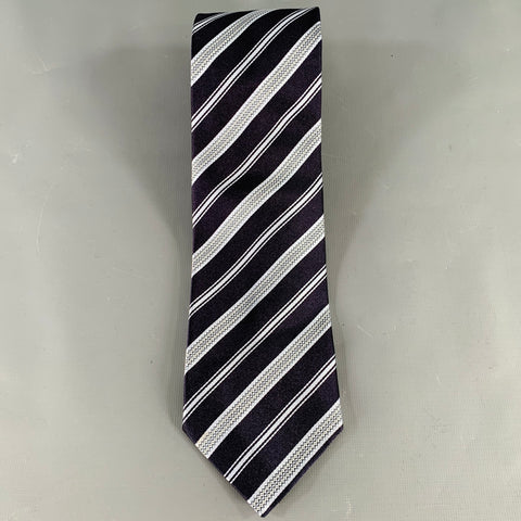 ERMENEGILDO ZEGNA Navy Light Blue Diagonal Stripe Silk Jacquard Tie