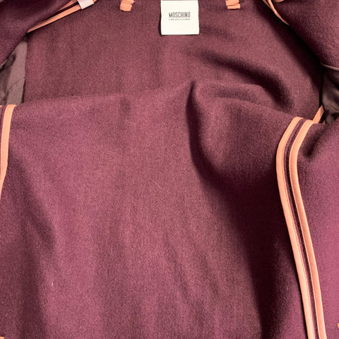 MOSCHINO Size 8 Pink Maroon Wool Blend Woven Bow Snaps Jacket Blazer