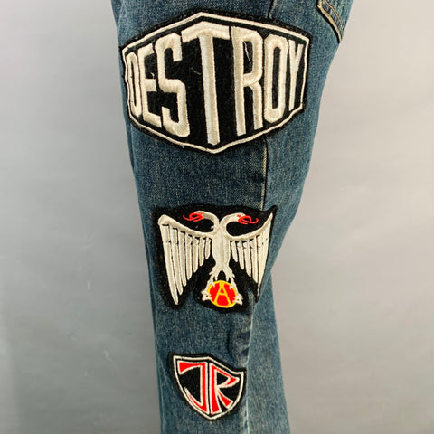 JOHN RICHMOND Size 27 Indigo Black Red Denim Twill Patches Flared Jeans