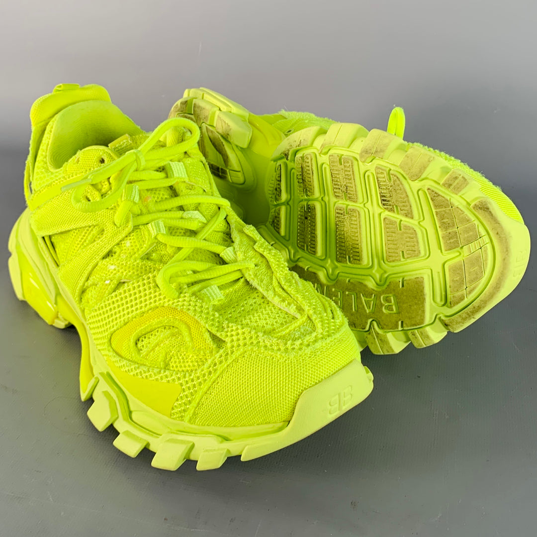 BALENCIAGA Size 6 Track 3 Green Neon Nylon Chunky Sneakers