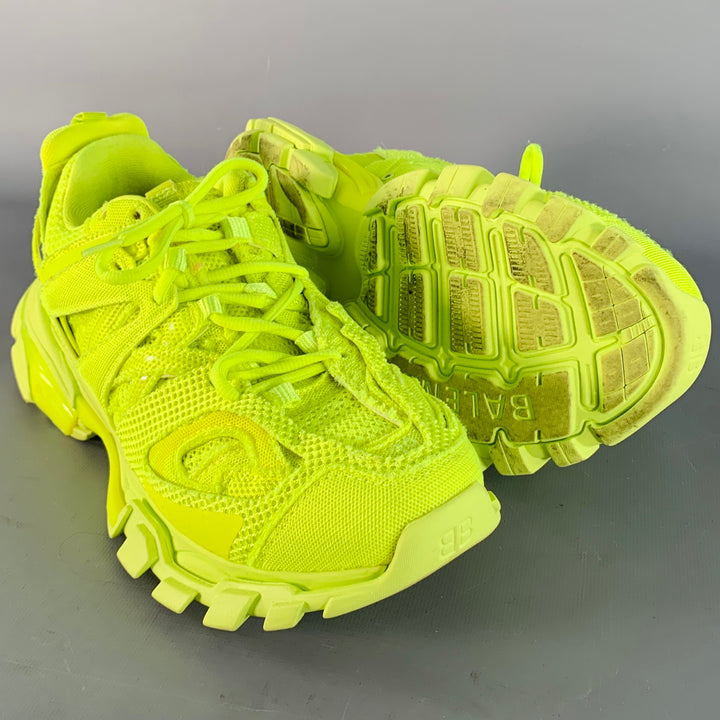 BALENCIAGA Size 6 Track 3 Green Neon Nylon Chunky Sneakers