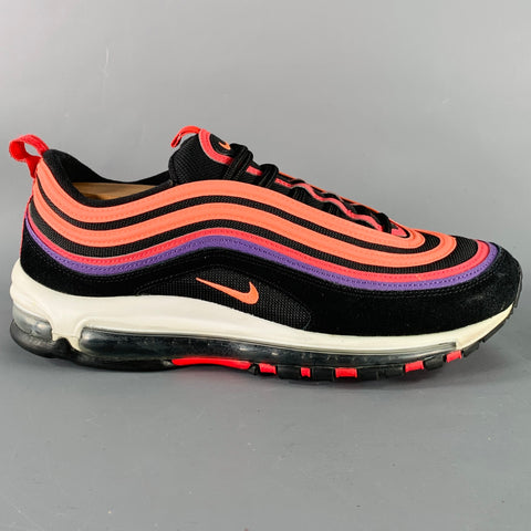 NIKE Size 10.5 Air Max 97 Sunset Black Pink Color Block Mesh Low Top Sneakers