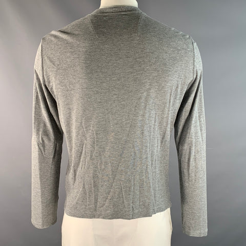 PRIVATE STOCK Size L Grey Heather Merino Wool / Cotton Pleated Cardigan