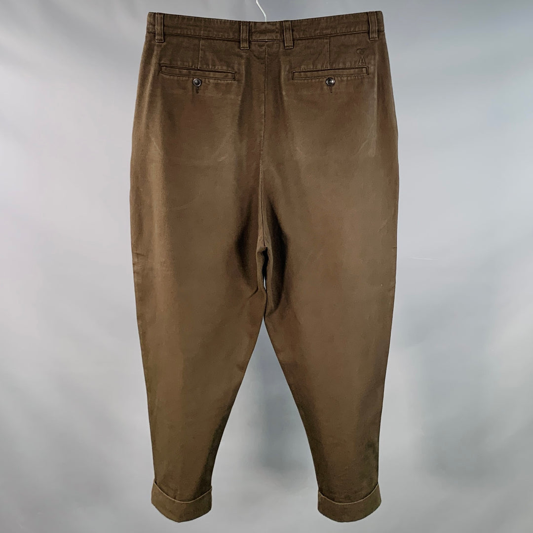 AMI by ALEXANDRE MATTIUSSI Size M Brown Cotton Twill Pleated Tapered Casual Pants