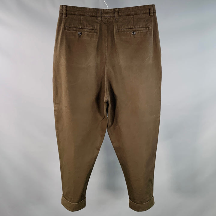 AMI by ALEXANDRE MATTIUSSI Size M Brown Cotton Twill Pleated Tapered Casual Pants