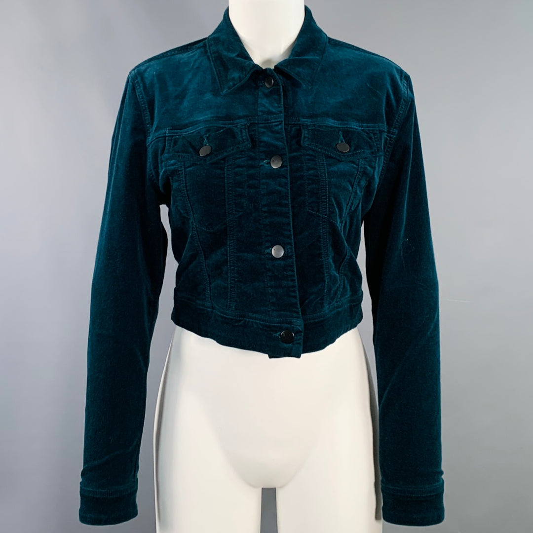 J BRAND Size M Faye Emerald Green Cotton Blend Velvet Cropped Jacket
