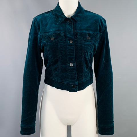 J BRAND Size M Faye Emerald Green Cotton Blend Velvet Cropped Jacket