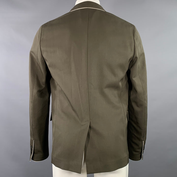 VALENTINO Size 36 Olive White Wool Twill Contrast Trim Notch Lapel Sport Coat