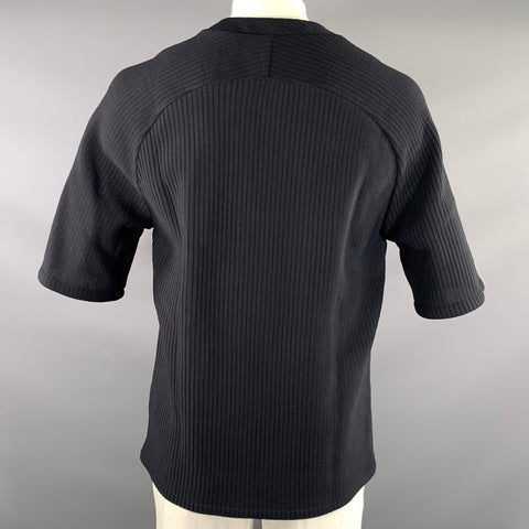 GIVENCHY Size L Black Ribbed Polyamide viscose V Neck Short Sleeve Shirt