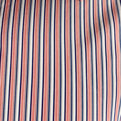 CHARVET Size M/L Red White Blue Stripe Cotton Curved Cutaway Long Sleeve Shirt