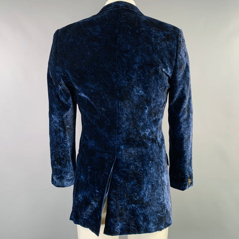 YVES SAINT LAURENT Size 38 Blue Navy Marbled Rayon Sport Coat