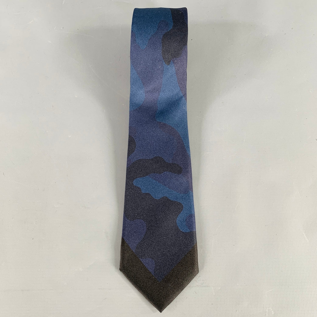 VALENTINO Navy Black Camouflage Silk Tie